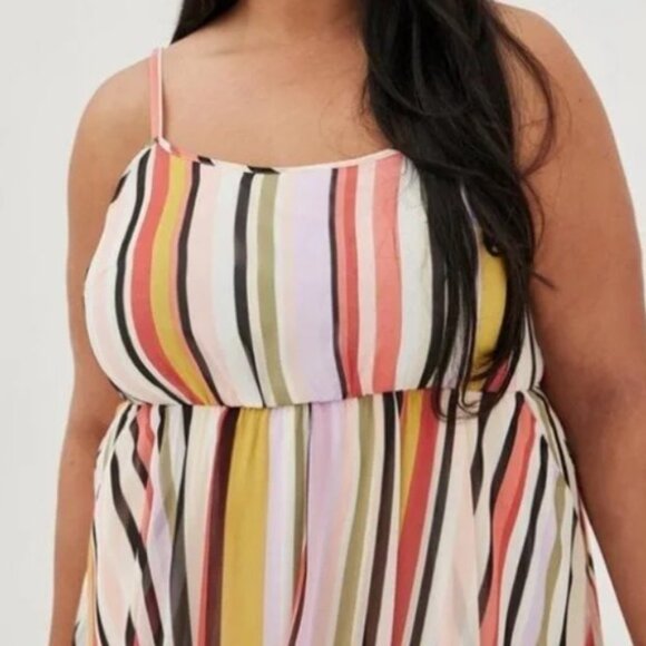 Torrid Brand Women's size 2 Midi Chiffon Pleated Dress White Stripes - Picture 3 of 9